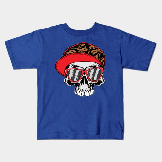 Skull with Glass Mustache Kids T-Shirt by amramna